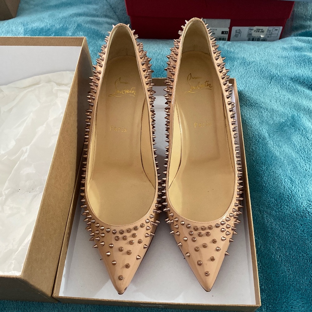 Christian Louboutin nude spiked heels for sale